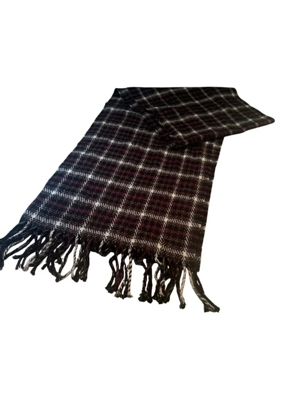 100 Percent Cashmere Scotland Scarf  Tartan Plaid Wrap Shawl Tassels Black